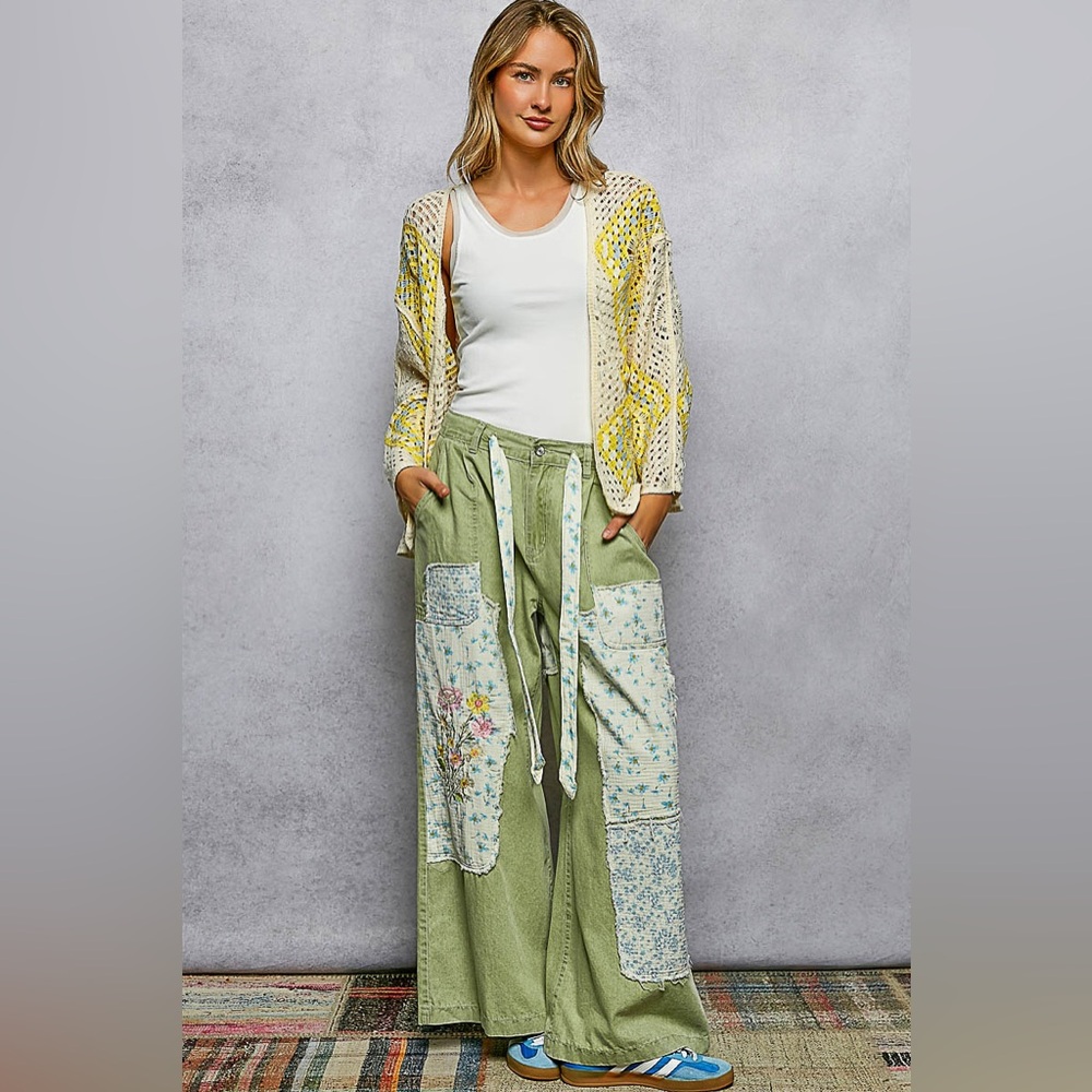 POL Yellow and Blue Boho Crochet Cardigan